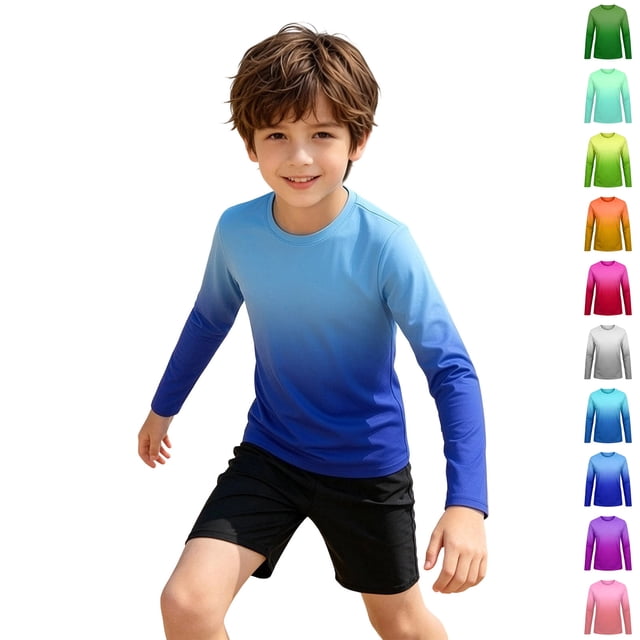 WENXIAOO Boys Rash Guard Shirt Fashion UPF 50+ Sun Protection Long Sleeve Swim Shirt for Kids, Toddler Rashguard Athletic Water Shirts