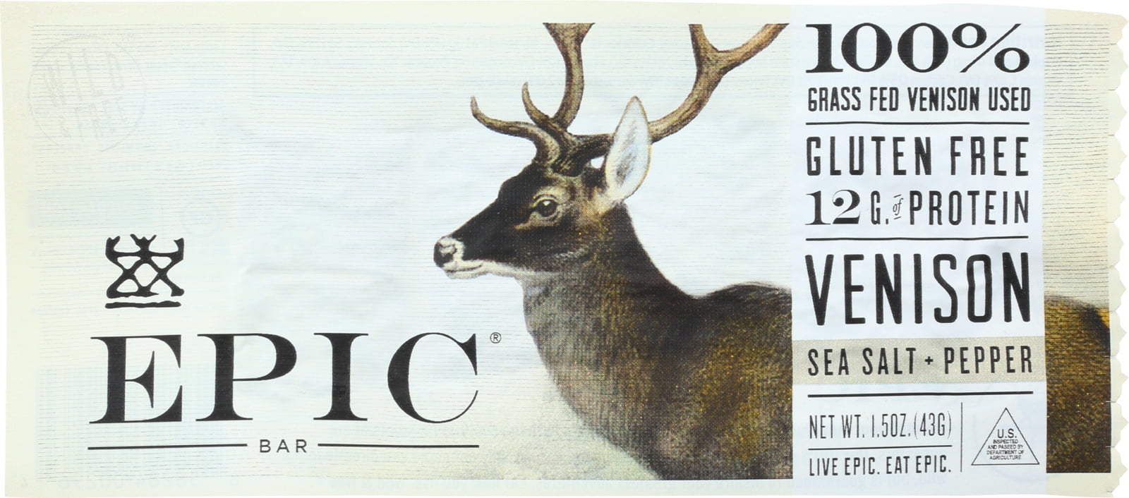 Epic Natural Meat Bar Venison Sea Salt Pepper Case of 12 1.5 oz. by