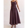 thumbnail image 3 of Chocolate Womens Ruffle Trim Spaghetti Strap Maxi Dress, Smocked Shirred Waist Flowy A-Line Sundress, 3 of 8