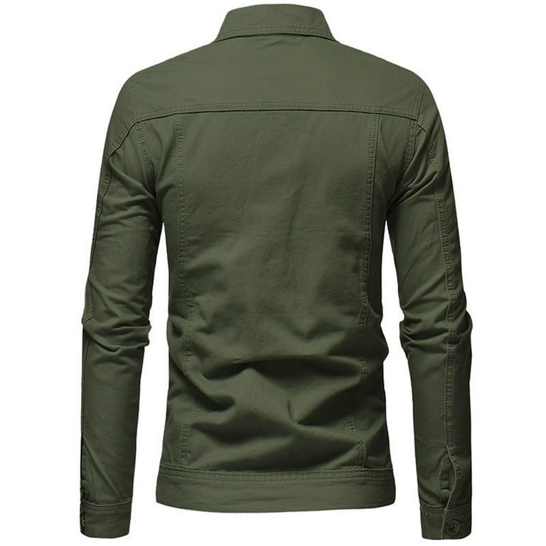 Men's Casual Denim Jacket with Button Front - Green / XL - Fashion - Zerindi