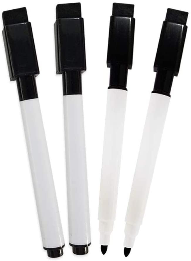 Dry Erase Markers- New 2 Pack - Magnetic Whiteboard Markers with Cap Mounted Erasers - Low Odor
