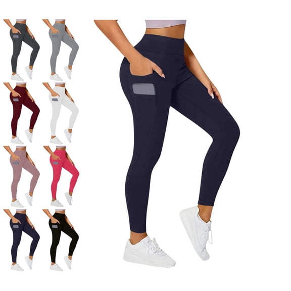 Women's High Waisted Tummy Control Workout Leggings 7/8 Length Ultra Soft Yoga Pants Navy XXL