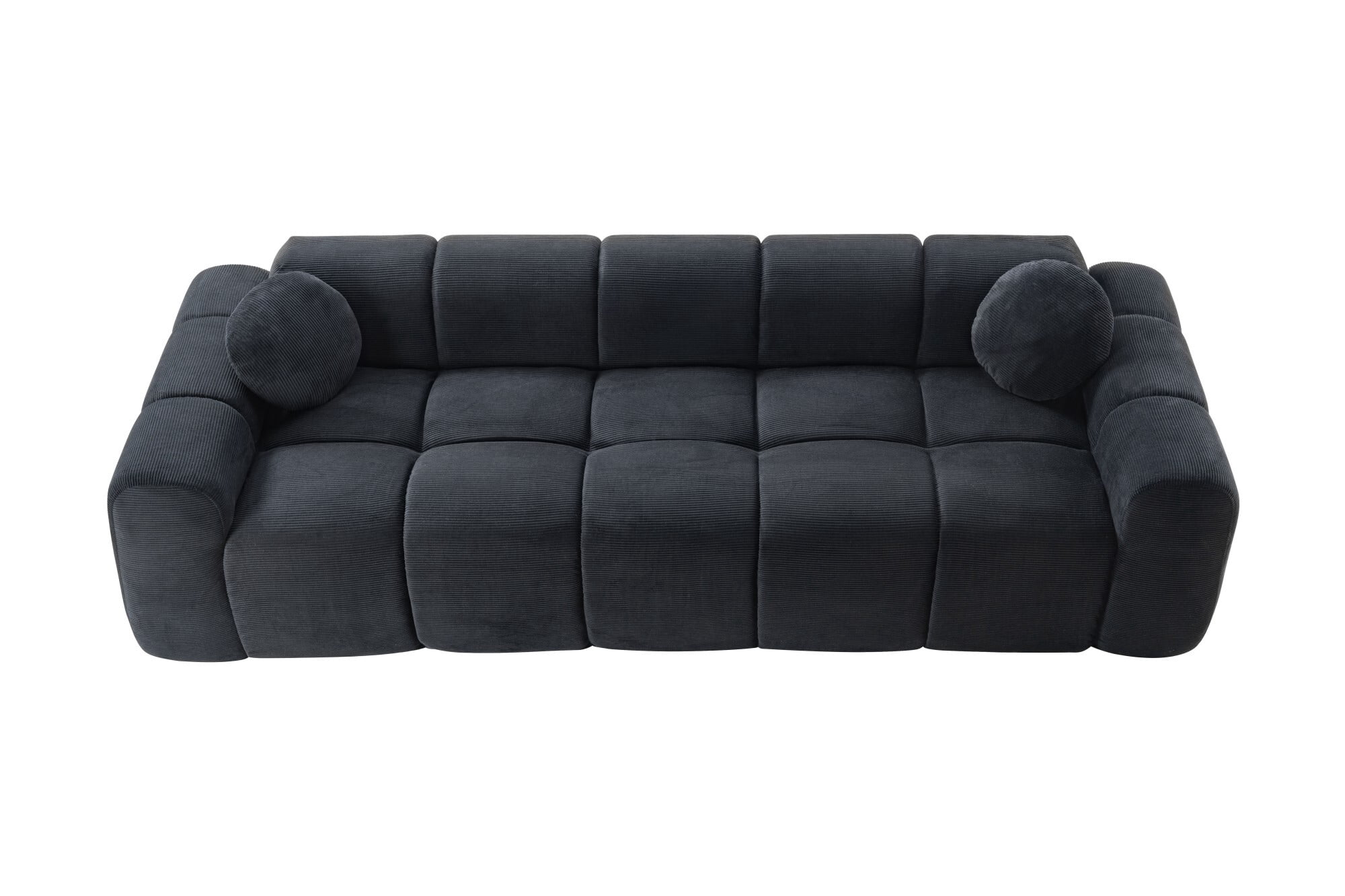 AENKYO 98" Corduroy Cloud Puff Sofa, Modern 4-Seater Bubble Block Couch, No Assembly, Charcoal Black