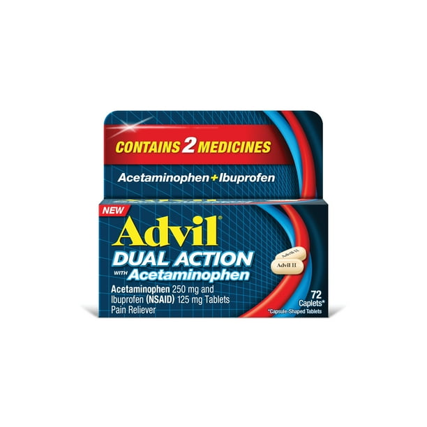 Advil Dual Action Coated Caplets with Acetaminophen, 250 Mg Ibuprofen