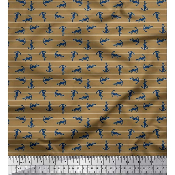 Soimoi Velvet Fabric Stripe,Mermaid & Anchor Hook Shirting Print Fabric by The Yard 58 Inch Wide
