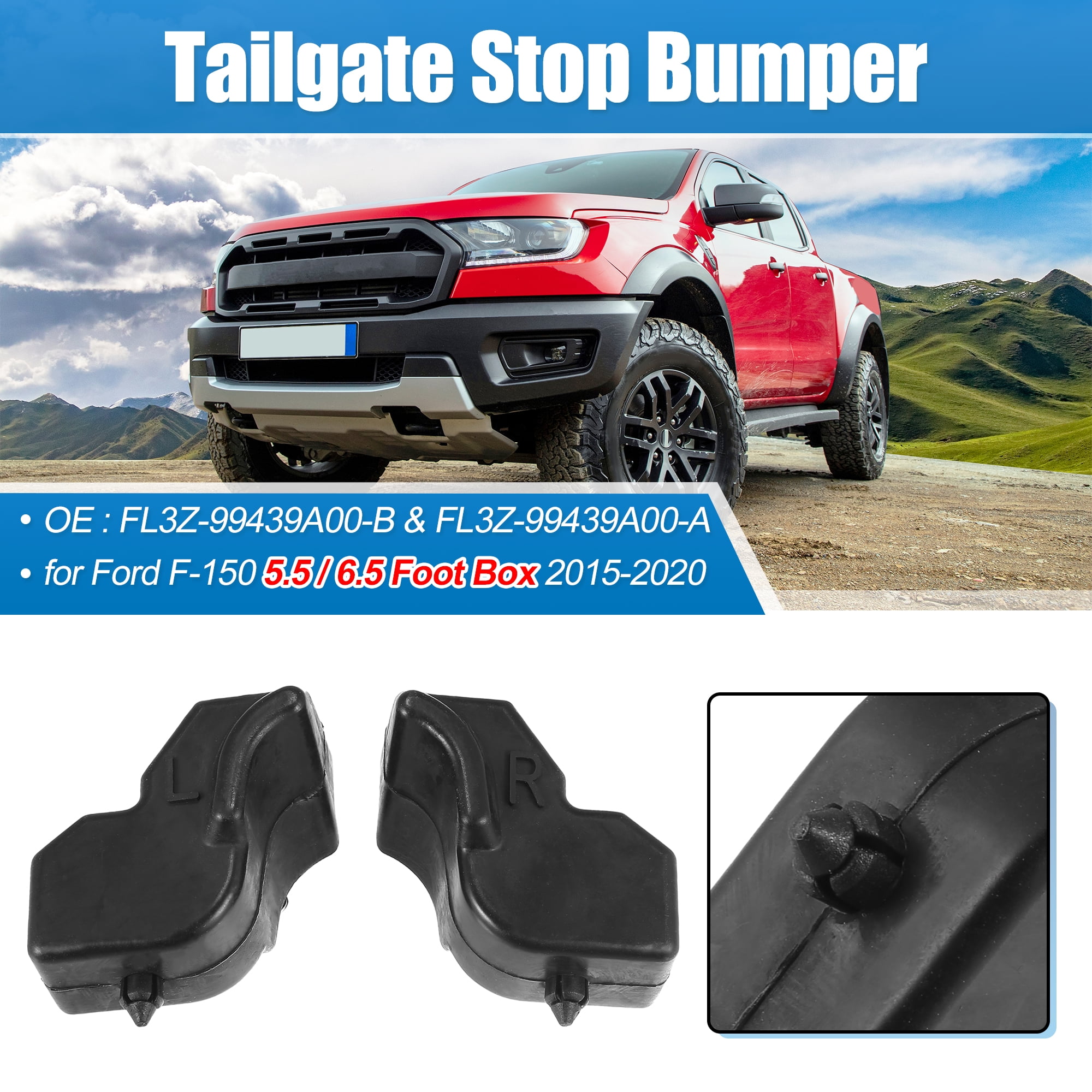 Unique Bargains Left Right Side Black Tailgate Bumpers for Ford F-150 2015-2023