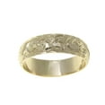 thumbnail image 3 of 14K yellow gold hand engraved Hawaiian plumeria scroll ring diamond cut edge 6mm size 12, 3 of 5