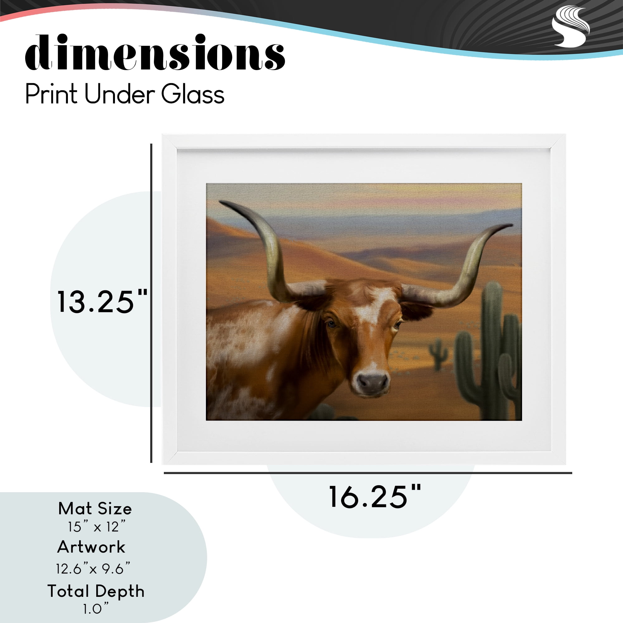 Stupell Industries Longhorn Western Landscape White Framed Print Under Glass, design by Matthew Piotrowicz