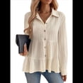 thumbnail image 1 of Blusa Peplum con Botones y Cuello de Larga para Mujer, Holgada y Texturizada. S, 1 of 9