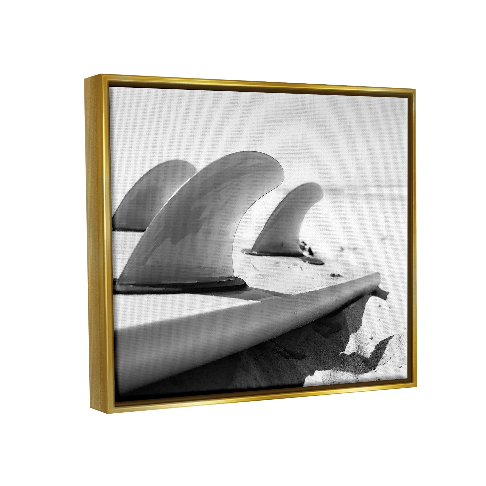 Stupell Industries Surfboard Fins Beach Sports Photography Ocean Coast Photograph Metallic Gold Floating Framed Canvas Print Wall Art, Design by Two Smart Blondes