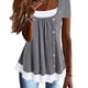 thumbnail image 3 of Camiseta 2 en 1 Blusa casual de verano plisada con botones delanteros plisados para mujer Gris M, 3 of 5