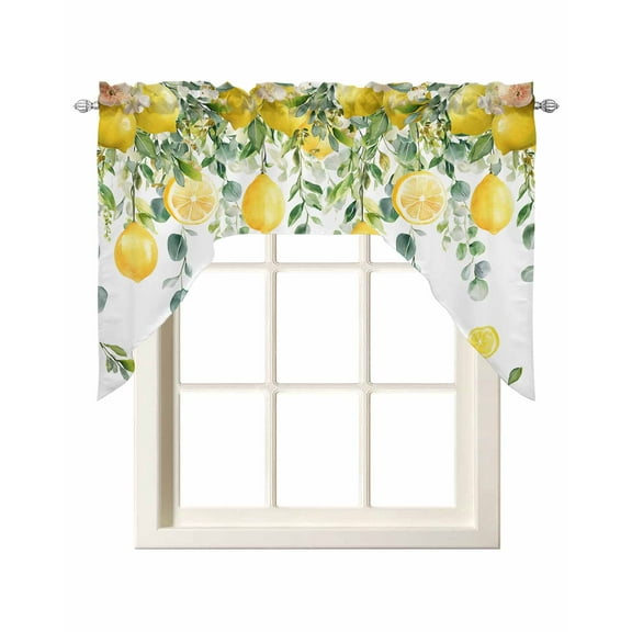 Lemon Eucalyptus Kitchen Swag Valances for Windows, Farm Flower Fruit Country Boho Summer Swag Valances Curtains for Living Room, Rod Pocket Window Treatments for Bathroom, Bedroom, Cafe, 56"x36"