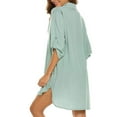 thumbnail image 4 of gakvbuo Womens Swimsuit Coverups Button Down Swimwear Shirts 3/4 Length Sleeve Slit Sunscreen Overall Long Blouse Womens Tops V-Neck Bathing Suit Bikini Cover Ups Summer Beach Outfits, 4 of 9