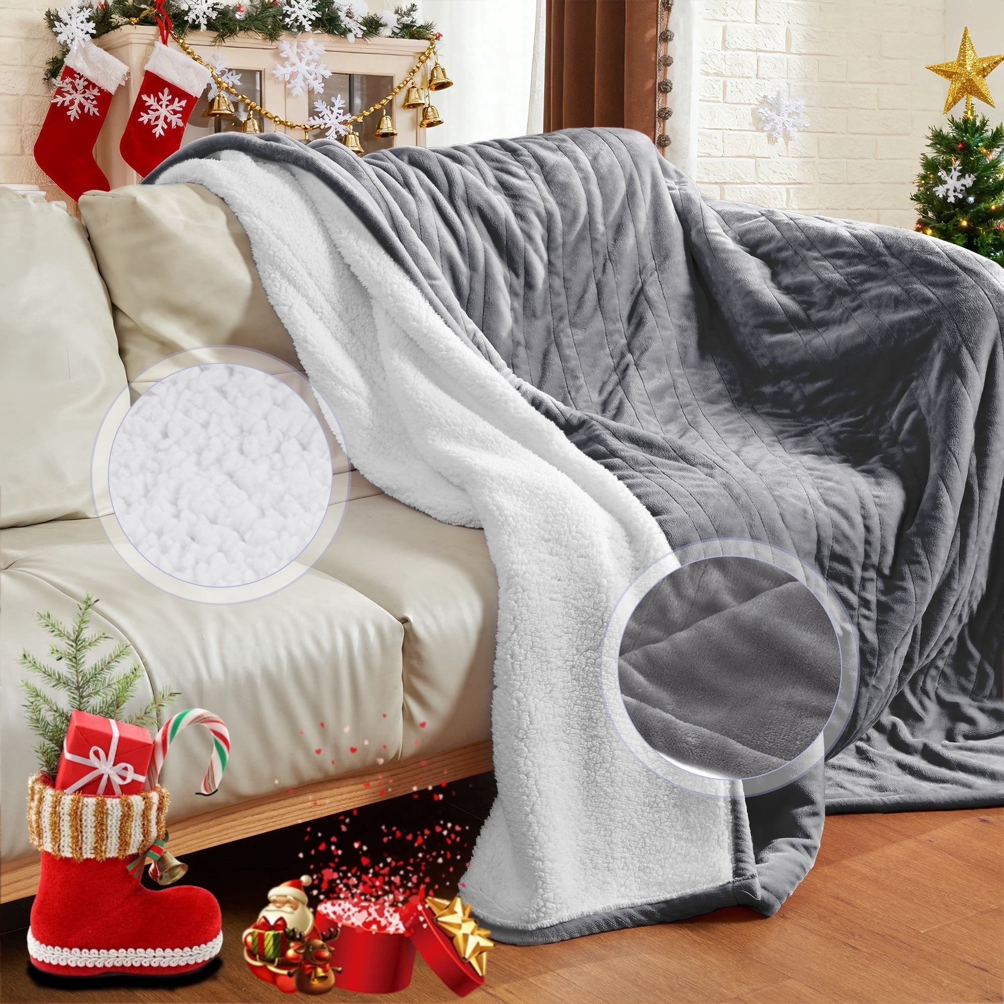 Nepsam Electric Heated Blanket Flannel and Soft Sherpa Fleece Heated Blanket, 50" x 60" with 12 Hours Auto Shut off, Machine Washable, Dark Grey