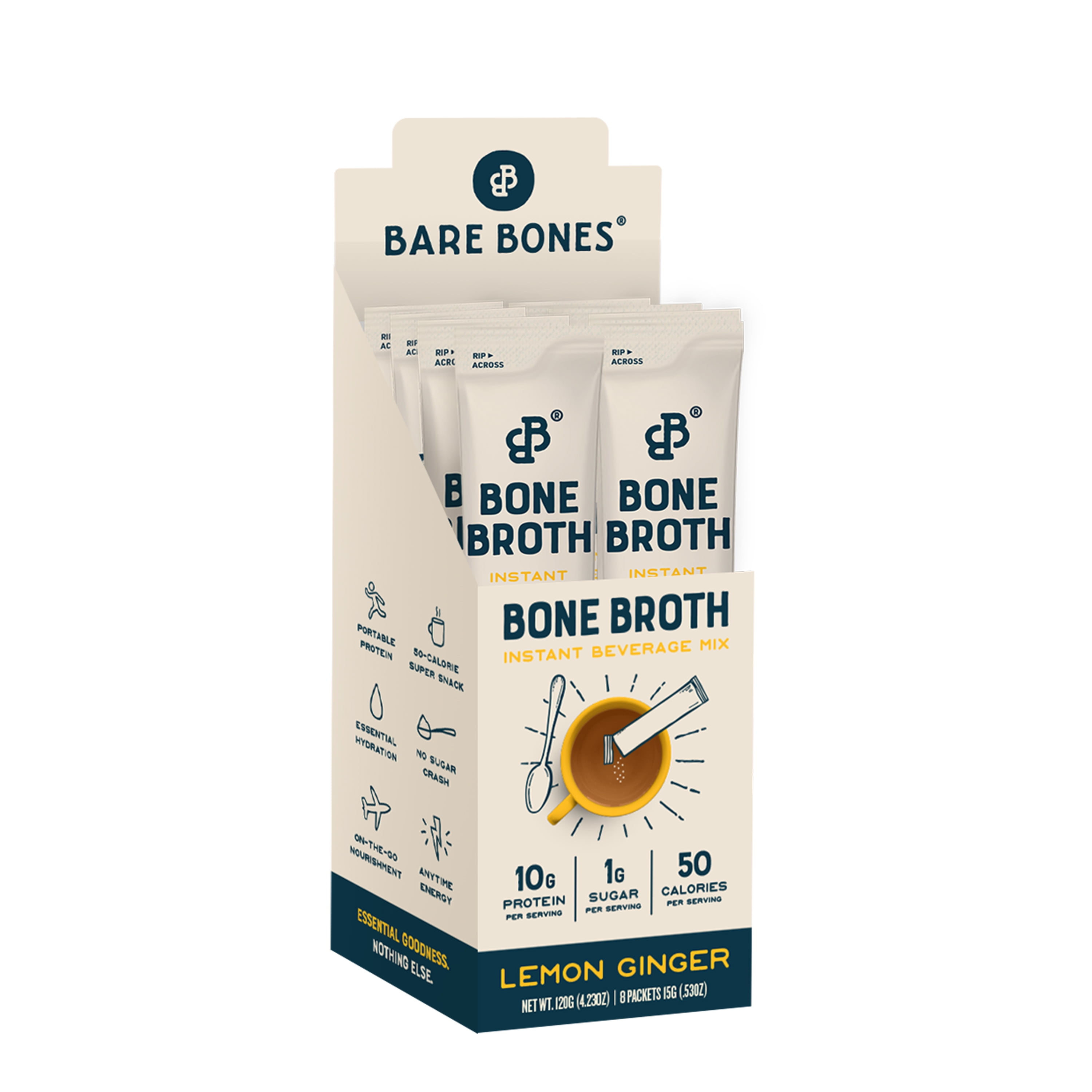 Bare Bones Bone Broth Instant Powdered Beverage Mix, Lemon Ginger, Pack