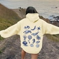 thumbnail image 2 of Wang6 White Graphic Hoodies for Womens Causal Loose Fit Back Sea Creatures Printed Pullover Sweatshirts Trendy Fall Long Sleeve V Neck Tops with Pockets Light Yellow L, 2 of 4