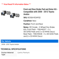 thumbnail image 2 of Front and Rear Brake Pad and Rotor Kit - Compatible with 2008 - 2012 Toyota Avalon 2009 2010 2011, 2 of 2