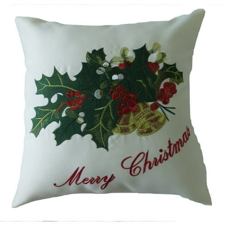 Holly And Berries The Holiday Aisle Rainwater Decorative Embroidered Merry Christmas with Applique Holly and Berries Design Pillow Cover ()