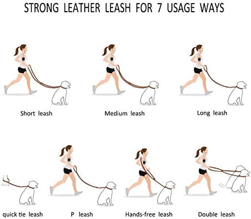 Multi Function 8ft Leather Dog Leash, Genuine Leather Leash Hands Free Dog Training Leashes for Medium and Large Dogs (8 Foot*5/8 inch, Brown)