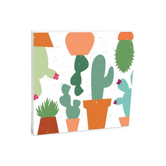 Potted Cactus Cactus Green Orange Pots 10 x 10 Wood Tabletop Sign Plaque