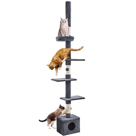 WDZS Cat Tree, Floor to Ceiling Cat Tower for Large Cats, 89-104.5in Height Adjustable Tall Climbing Tree w/Scratching Posts, Condo and Perches