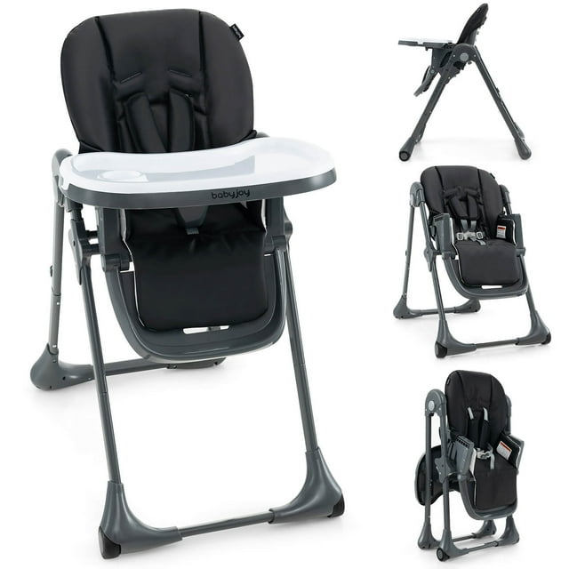 Gymax Chaise Haute pour Bébé avec 7 Hauteurs et 3 Repose-Pieds, Porte-Gobelet Réglable, 2 Roues