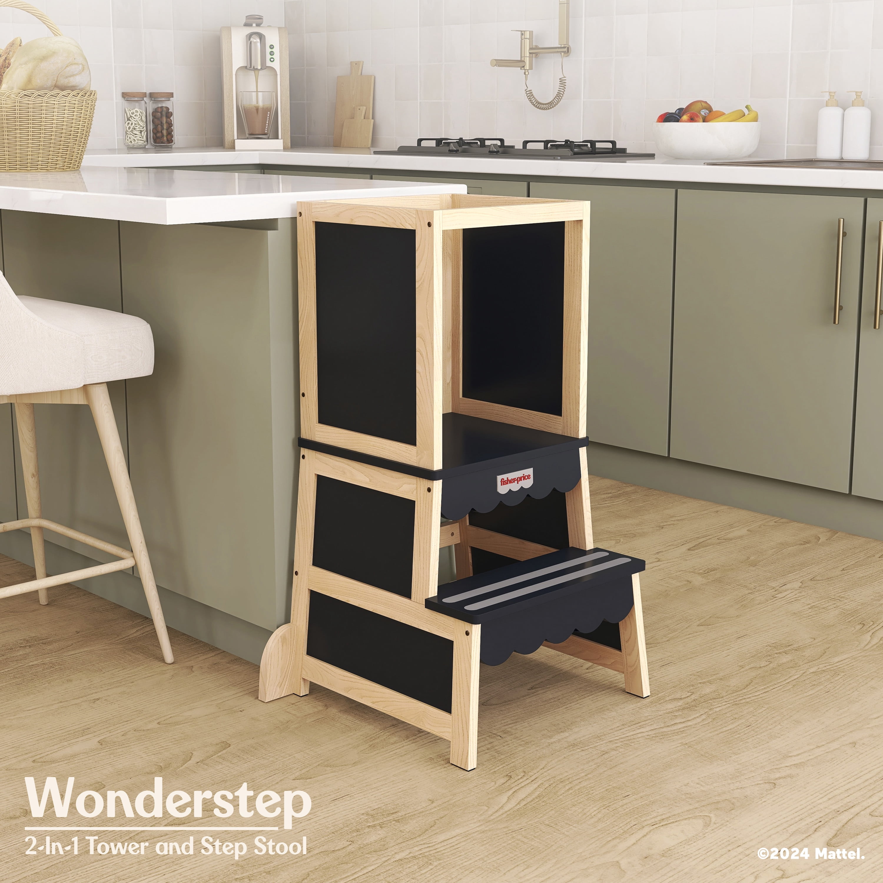 Fisher Price by Dream On Me Wonderstep Step Stool, Matte Black & Vintage White Oak