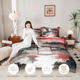 thumbnail image 4 of Manfei Ink Wash Red Sunset Temple Full Size Comforter Sets for Girls Women, Chinese Landscape Bedding Sets, Black Red, Black Reversible 3 Pieces, 1 Comforter and 2 Pillowcases, 4 of 6