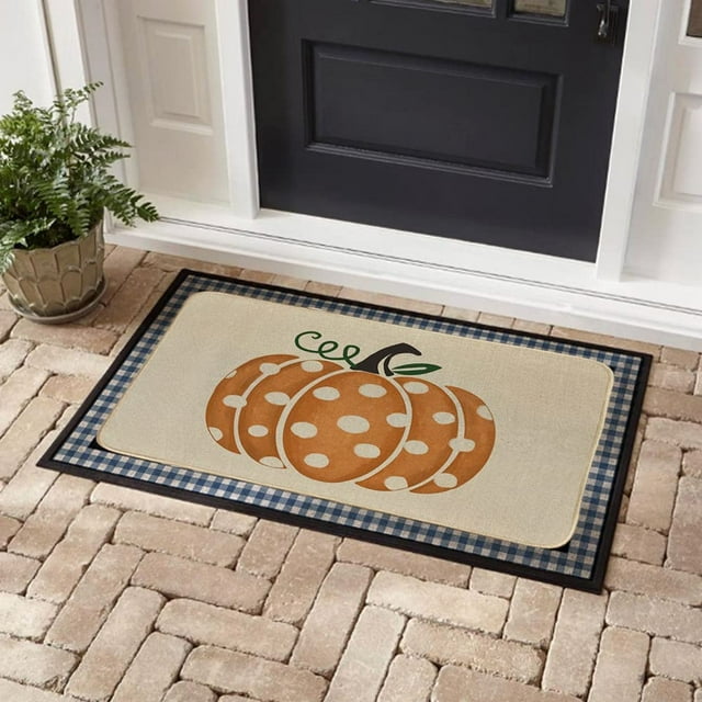 Tapis d'Entrée Décoratif de Style Ferme pour l'Action de Grâce d'Automne, Tapis de Sol Intérieur à Carreaux, Profil Bas, Tapis d'Entrée