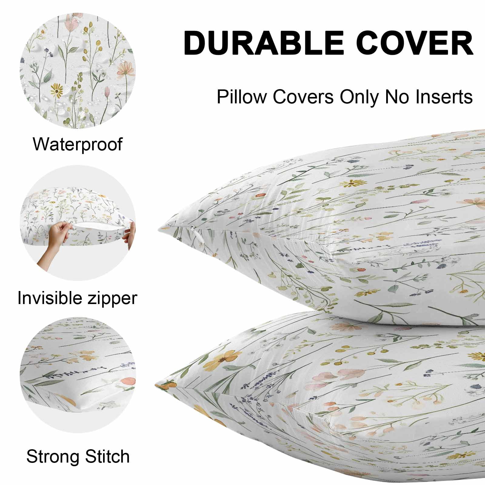 Waterproof Throw Pillow Covers Set of 2, 16x16 Inch Spring Wildflowers Decorative Pillowcases Outdoor Pillow Slip Cushion Covers Set for Couch Tent Rustic Botanical Floral