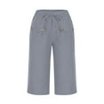 thumbnail image 4 of AherBiu Summer Shorts for Women Knee Length Cotton Linen Drawstring High Waisted Lounge Short with Pockets, 4 of 6