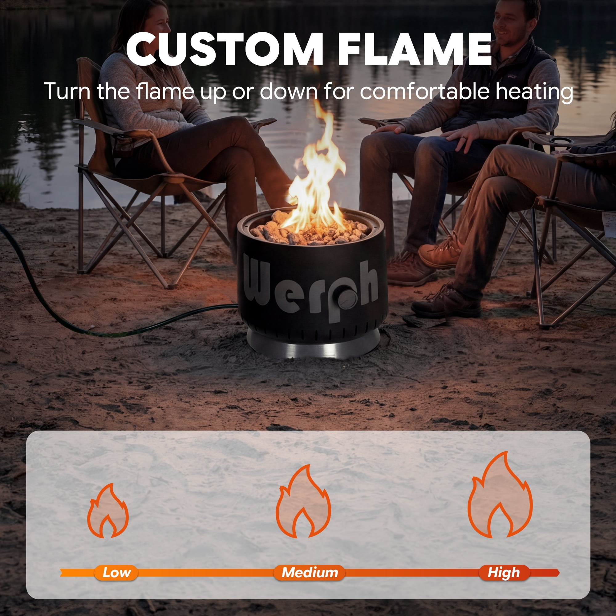 Werph 17-Inch Compact Propane Gas Fire Pit, 58000 BTU, Lightweight with Locking 2-in-1 Lid & Pumice Stones, Ideal for Camping, RV, Picnic, Fishing & Backyard