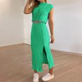 thumbnail image 1 of ICHUANYI Clearance Women's Sleeveless Half High Neck High Waist Split Wrapped Hip Dress Two Piece Set(Green, XL) ICHUANYI WER2023081500990, 1 of 6
