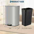 thumbnail image 4 of Kitchen Trash Can, Stainless Steel Garbage Can with Soft-Close Lid, Removable Inner Bucket & Wide Foot Pedal, Rectangular Space Saving Trash Bin for Home, Office, Bathroom, 4 of 7