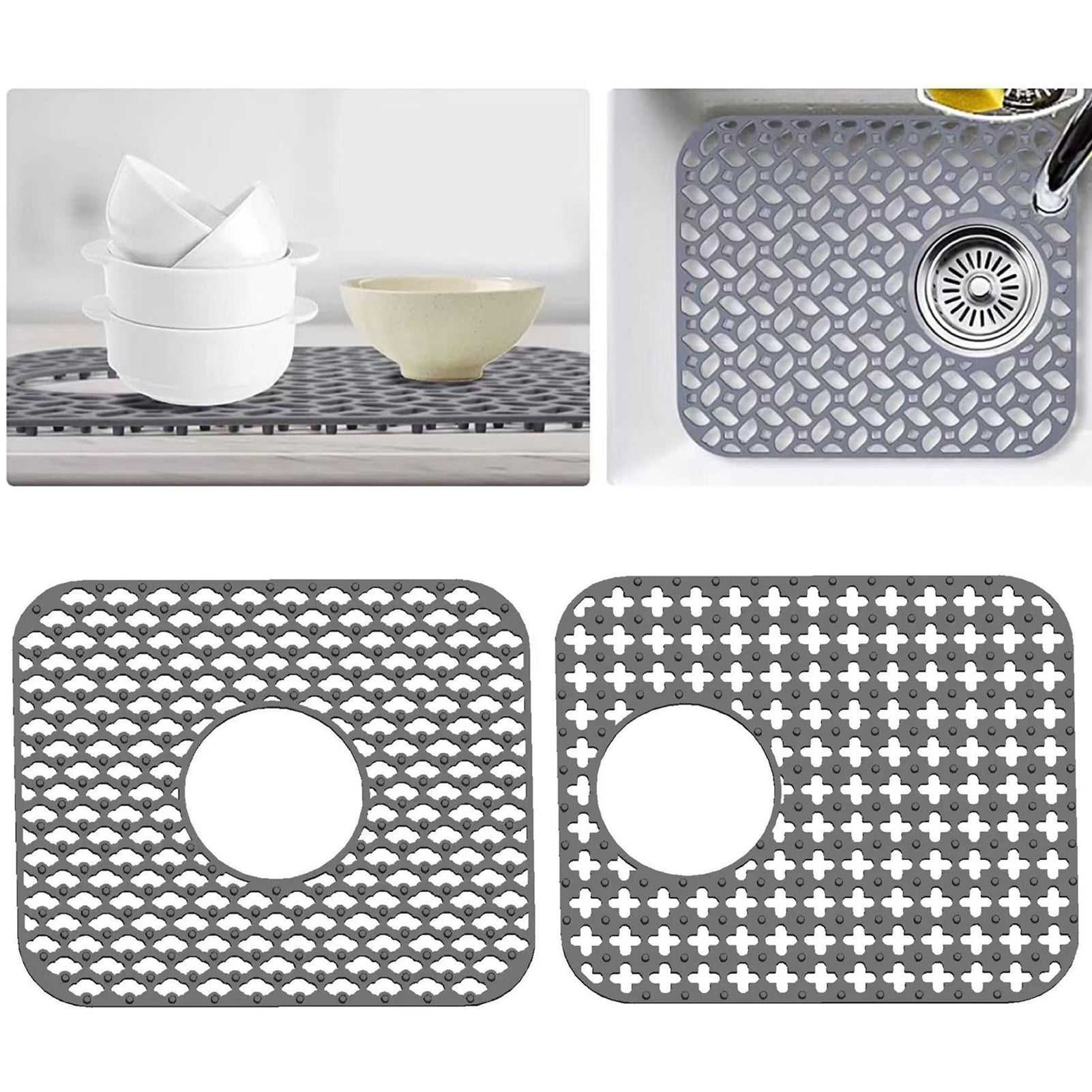 Tuelaly Anti-Scratch Food Grade Hollow Sink Mat with Drain Hole Practical Heat-Resistant Silicone Sink Dishwashing Pad Kitchen Tool, Size: 34.49