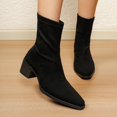thumbnail image 2 of Women Pointed Toe Block Mid Heel Ankle Boots Faux Suede Fashion Winter Short Boots Solid Color Versatile Indoor Outdoor Daily Casual Boots US Size 4.5 To 8.5 Black, 2 of 9