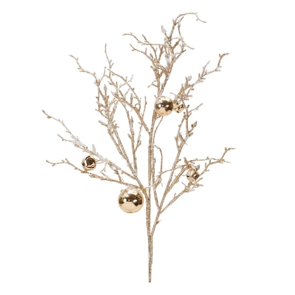 Melrose Flocked Sleigh Bells Christmas Twig Branch Spray - 25" - Set of 6