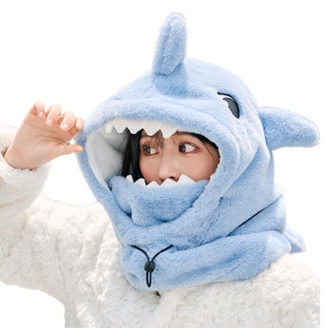 ZOUBAOQ Shark Plush Warm Ear Protection Caps Winter Full Face Mask Hat Head Neck C