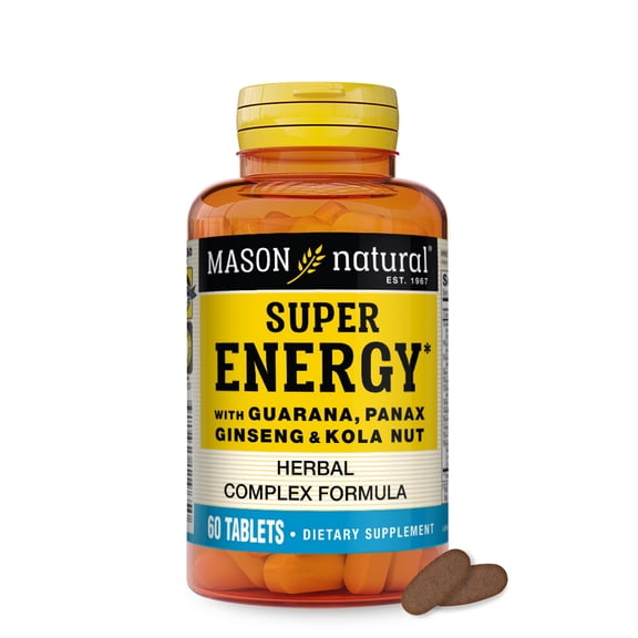 Mason Natural Super Energy with Guarana, Panax Ginseng & Kola Nut - Stamina, Endurance, Performance, 60  Tablets