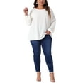 thumbnail image 2 of Agnes Orinda Women's Plus Size Tops Crew Neck Chiffon Blouses Swiss Dots Long Sleeve Shirts Top 2X White, 2 of 6