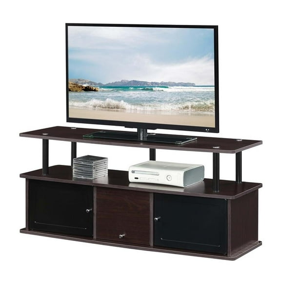 Pemberly Row TV Stand with Three Storage Cabinets and Shelf in Espresso Wood