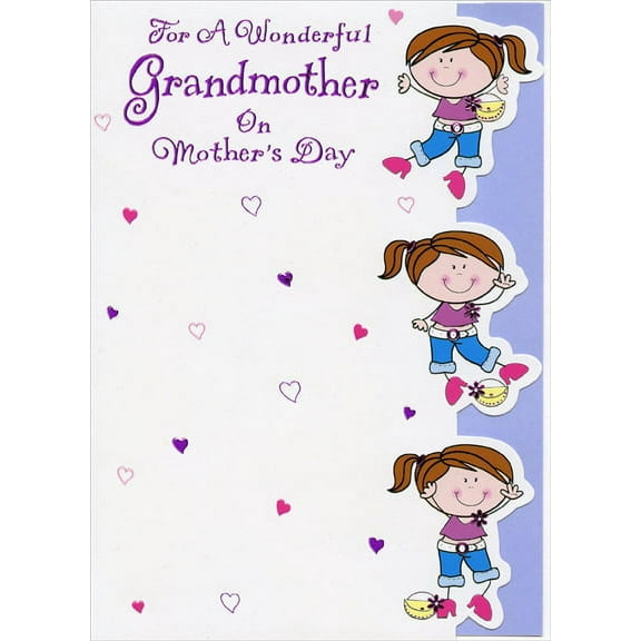 Designer Greetings 3 Little Girls Die Cut Border: Grandmother Juvenile Mother's Day Card from Girl
