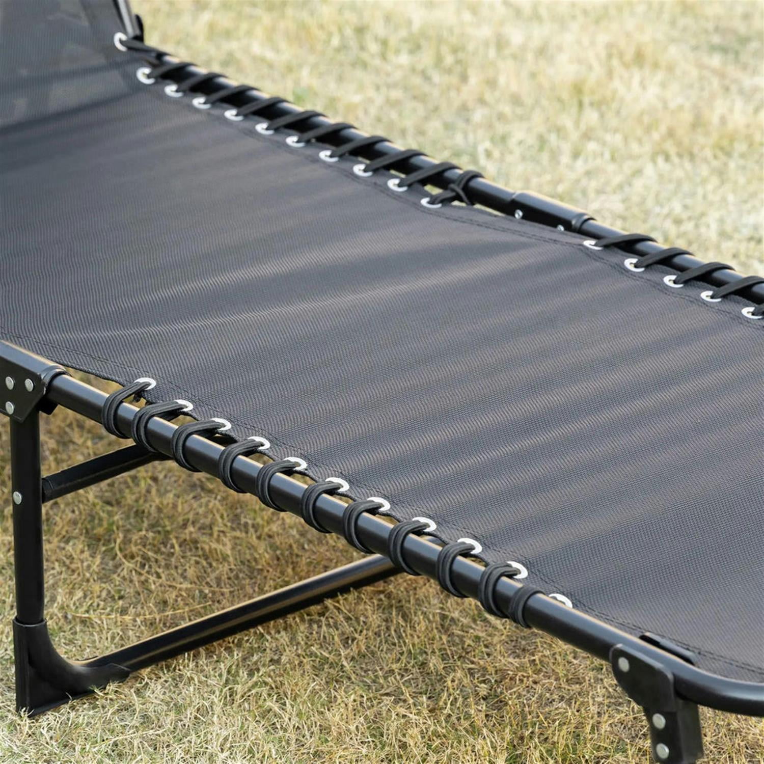 Demi Bonn Outdoor Folding Reclining Chaise Lounge with Adjustable Backrest, Pillow, Portable Sun Lounger Cot for Patio, Garden, Beach, Black