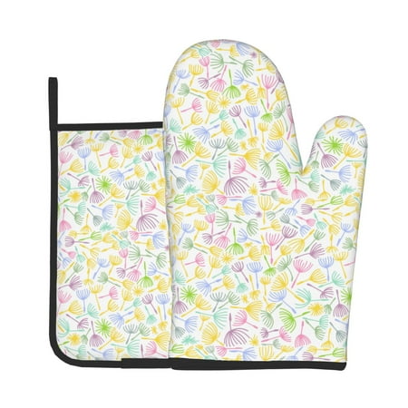 

Vsdgher Colorful Dandelion Oven Mitts and Pot Holders 2 pcs Set High Heat Resistant Kitchen Oven Glove for Baking and Cooking