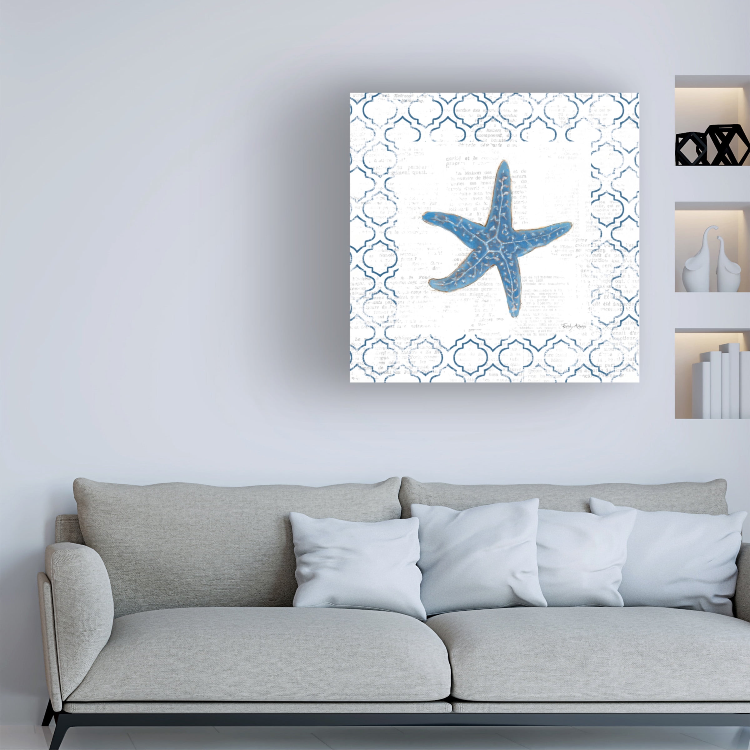 Emily Adams 'Navy Starfish on Newsprint' Canvas Art