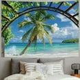 thumbnail image 2 of Creowell  Beach Decor Tapestry Ocean Sea Tropical Island Palm Tree Scenic View From Window Summer Tropical Scenery Wall Hanging Nature Tapestry For Bedroom Living Room Dorm 40x30inch, 2 of 6