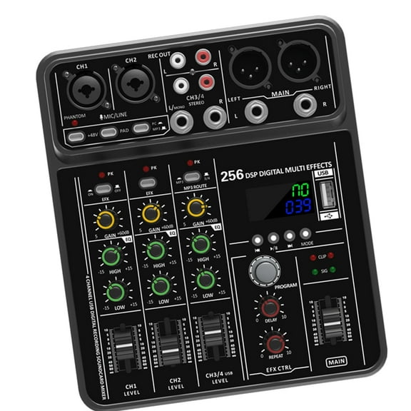4Channel Audios Mixer for Live Recording Streaming Studio Headphone Monitoring