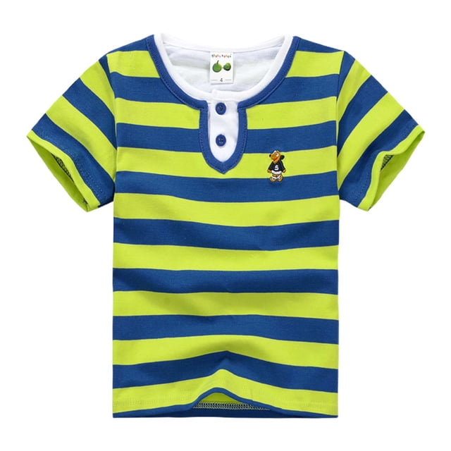 Hiiyo T-Shirt Rayé à Manches Courtes Col Rond pour Petits Garçons, Tailles 2-12