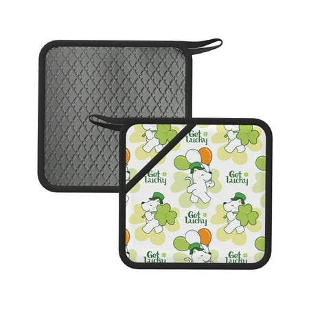 

2pcs Silicone Anti-Hot Hot Pads Oven Mitts Heat Resistant Pot Holders With Pockets Non Slip Oven Glove Potholder For Kitchen Cooking Bbq Baking 7.1in Saint Patrick S Dog