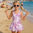 thumbnail image 3 of Xixirimido Bright Cherry Blossom Print Girls One-piece Swimsuits Sleeveless Swimwear with Skirt & Built-in Shorts Hawaiian Beach Vacation Modest Bathing Suit, 3-4 Years, 3 of 7